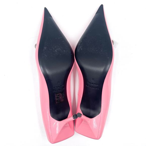Balenciaga BB Square Knife Pumps Pink Patent Leather Pointed Tie Sz 38 / 8 - Picture 11 of 13